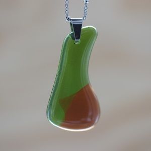 Beer Glass Necklace Melted Recycled Jewelry Unique Gift Stainless Steel Seaglass